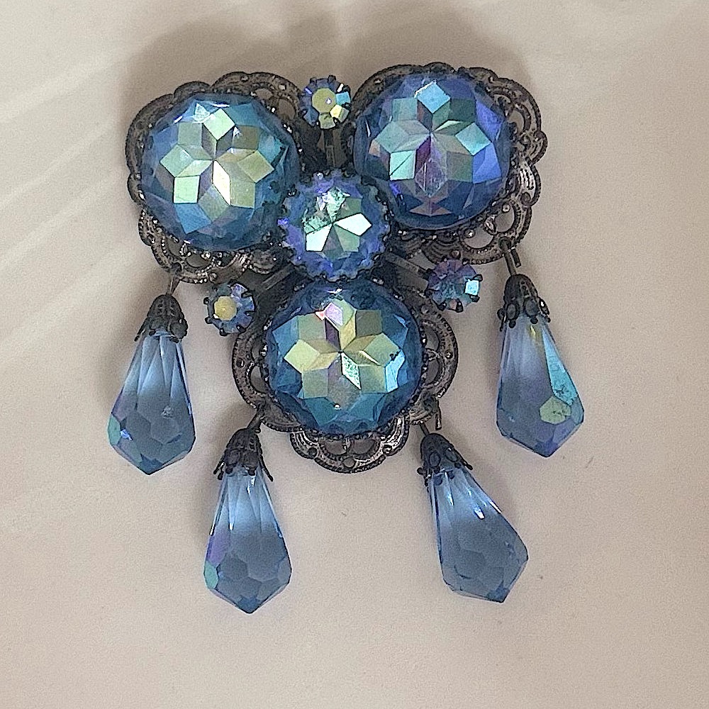 RARE ✨ Elegant Vintage Vendome Aqua Iridescent Watermelon Cabochons Brooch